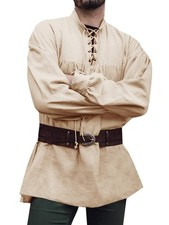 Mens Medieval Pirate Shirt Steampunk Viking Renaissance Long Sleeve Lace Up S...
