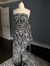 NWT Stunning animal print strapless asymmetrical dress with attached shirred sle