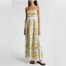 NWT Farm Rio Womens Tropical Lightness Maxi Dress Off White Yellow floral Large