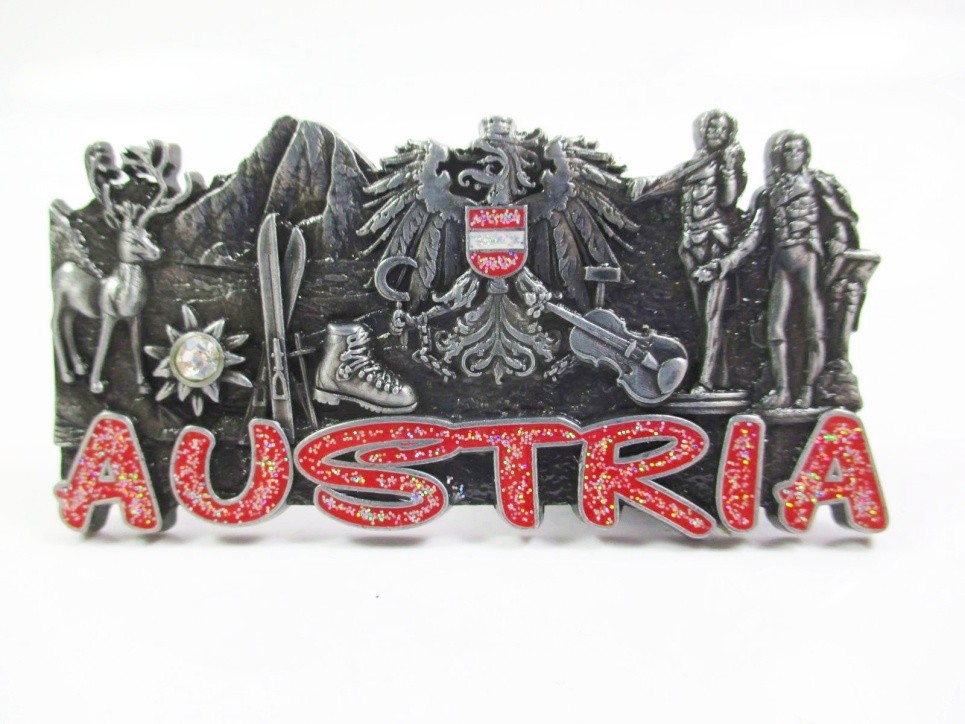 Austria Magnet Metal Souvenir Austria Mozart Violin Hiking Ski Glitter