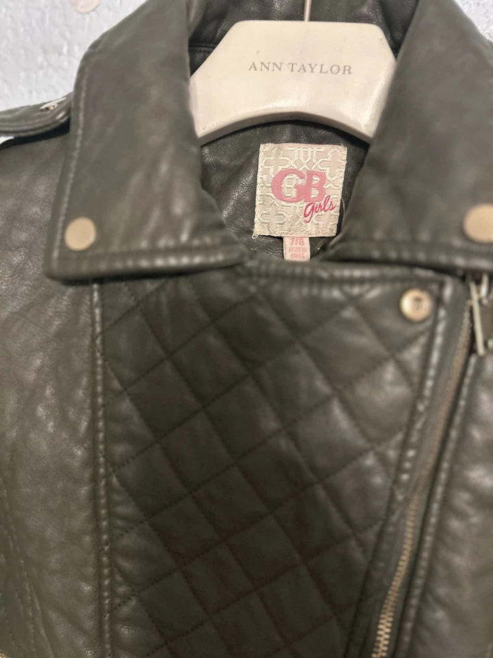 GB 女孩衣服套装 7/8 Olive Cardign 夹克“仿”皮革 — 第 3/4 张图片