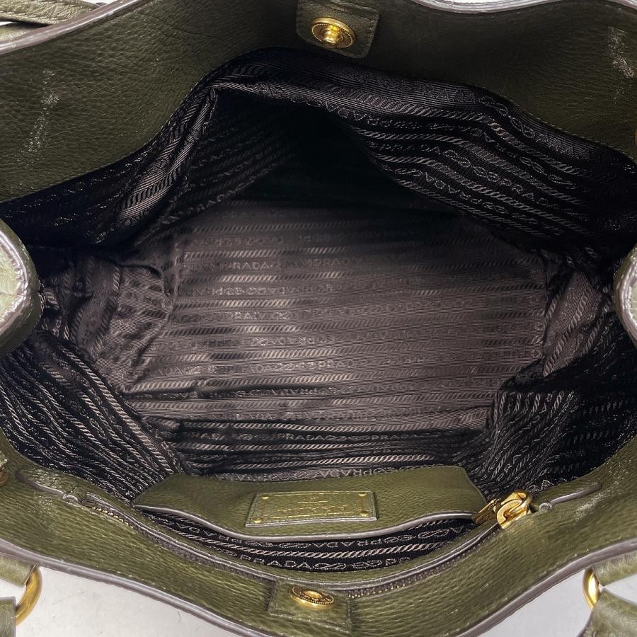 PRADA BN2534 Handbag Green Leather Khaki 30cm #BS1942 thumbnail 6