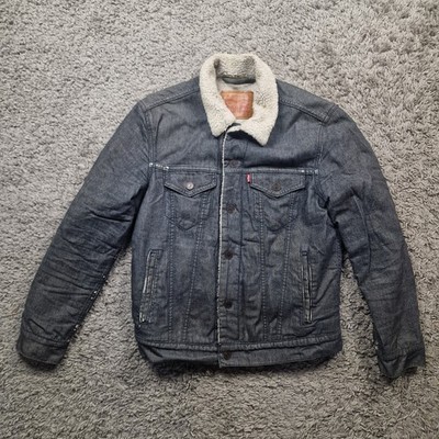 Levi's Jacke Herren Small Typ 3 Sherpa Trucker Grau Denim Druckknopf Distressed