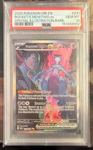 2025 POKEMON DRI EN-DESTINED RIVALS #231 TEAM ROCKET'S MEWTWO EX PSA 10