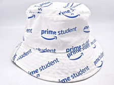 Amazon Prime Student Bucket Hat White Blue Script OSFA Sun Shade