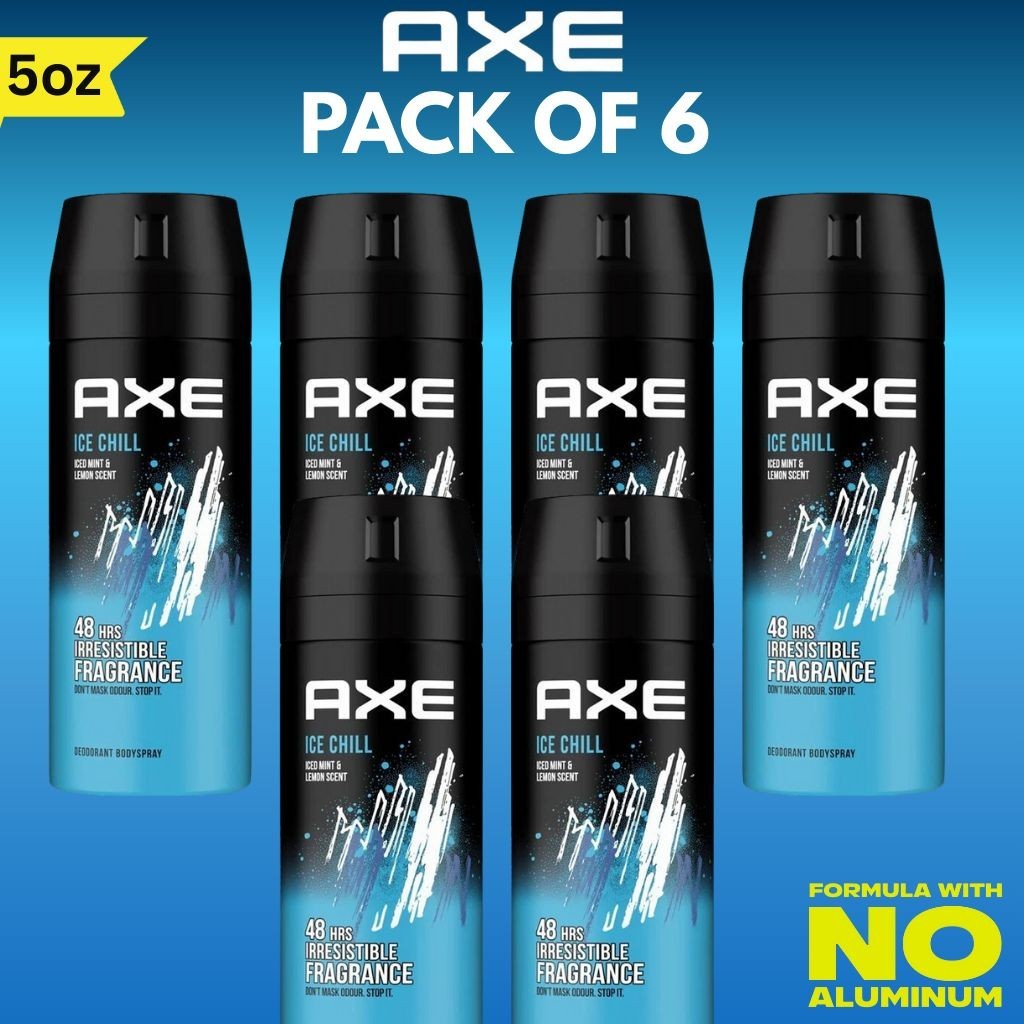 AXE Ice Chill 48H Body Spray, Iced Mint & Lemon, 5oz (Bulk 6 Pack)