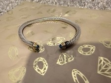 David Yurman 5mm Cable Sterling Silver Blue Topaz and 14K Yellow Gold Bracelet
