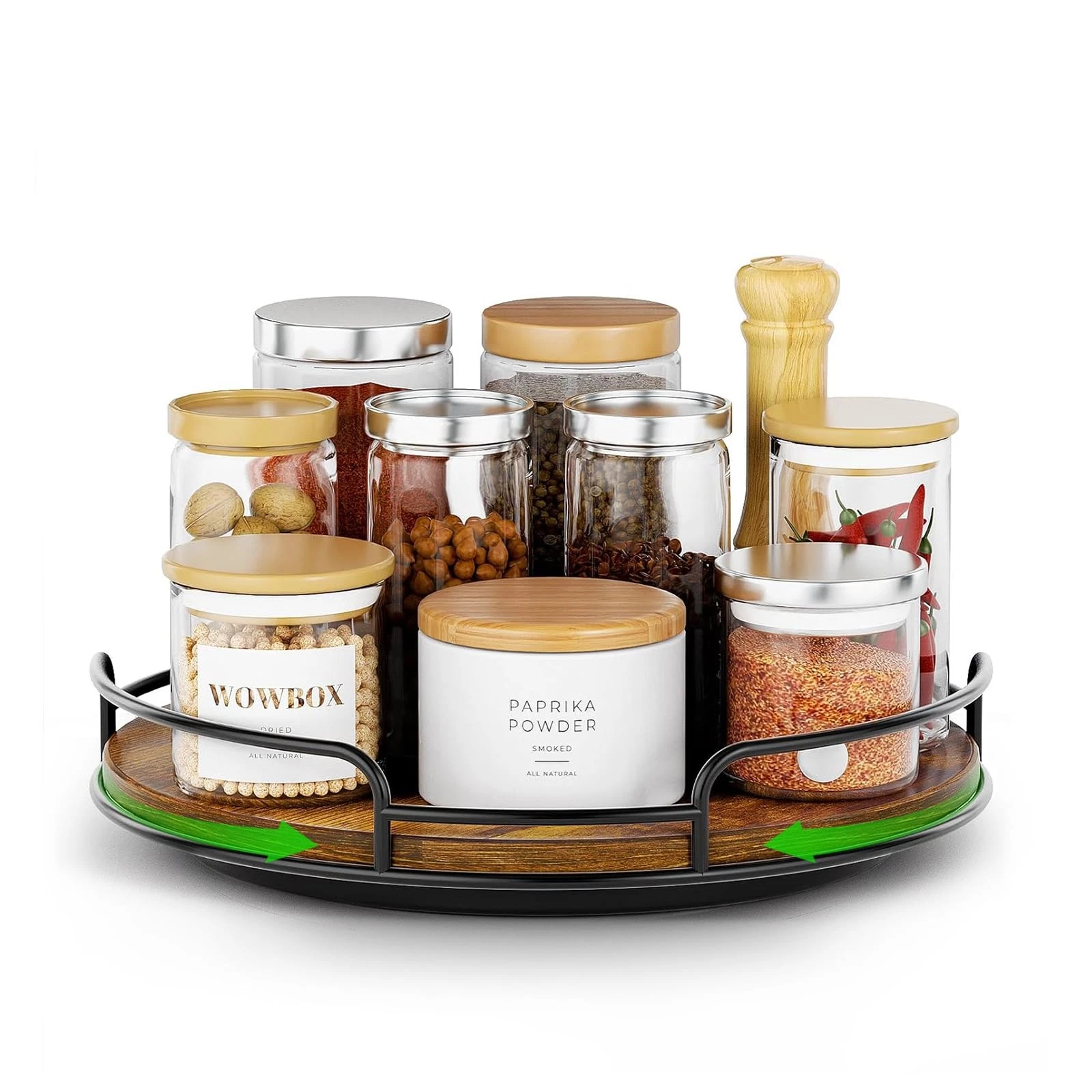 9" Lazy Susan Organizer for Table Top Rotating Spice Rack Organizations Wood ...