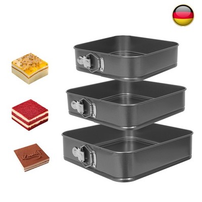 3er Set eckig Backformen Springformen Kuchenformen Blechformen Ø24/26/28 cm grau