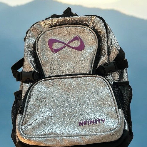 Nfinity Cheerleading Cheer SILVER Black Purlple Logo Sparkle