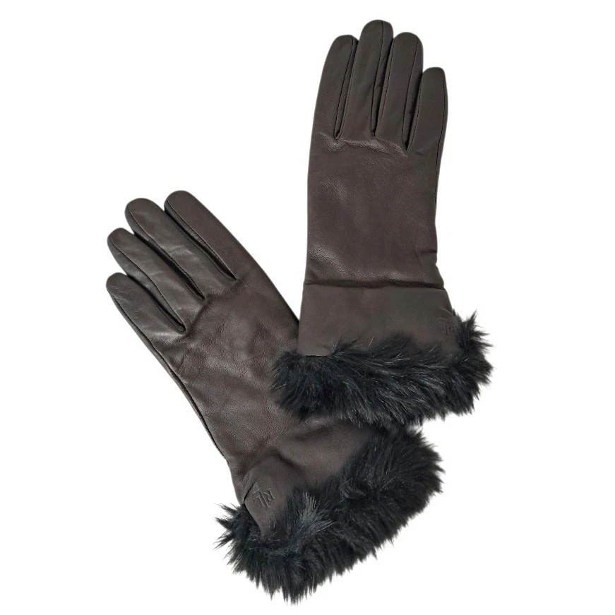 RALPH LAUREN Brown Leather Gloves Sz M Black Faux Fur Trim Classy Warm Elegant
Opens in a new window