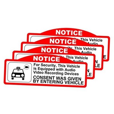  4 Pack Car Video Recorder Stickers, (9 x 3.5 cm/W x H) -Camera Audio Video 