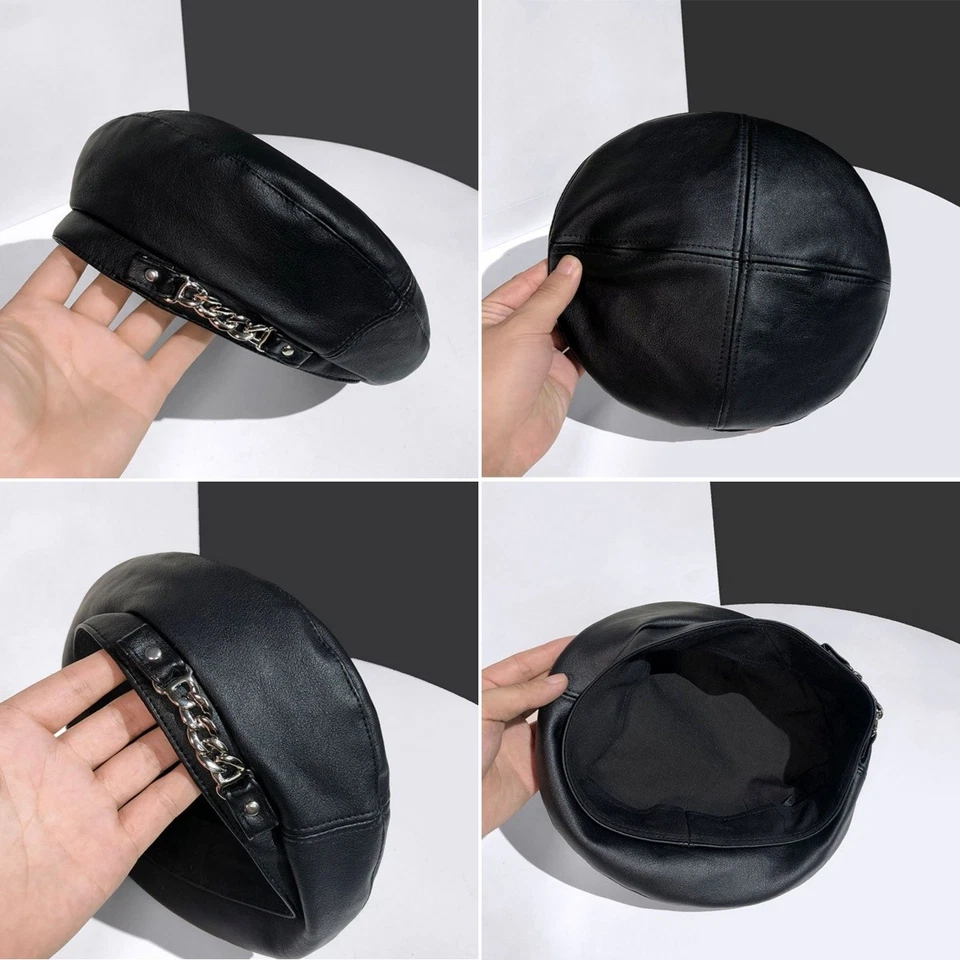 Vintage Retro Artist Women Faux PU Leather Casual Beret French Cap Beanie Hat - Image 2 of 4