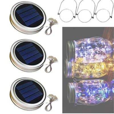 3 Pcs Solar Mason Jar Lid Light Set with 20 LED Firefly Fairy String Lights 
