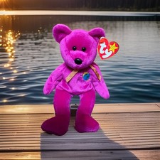Ty Beanie Babies Millennium Bear Plush Toy Purple DOB Jan 1, 1999 Rare