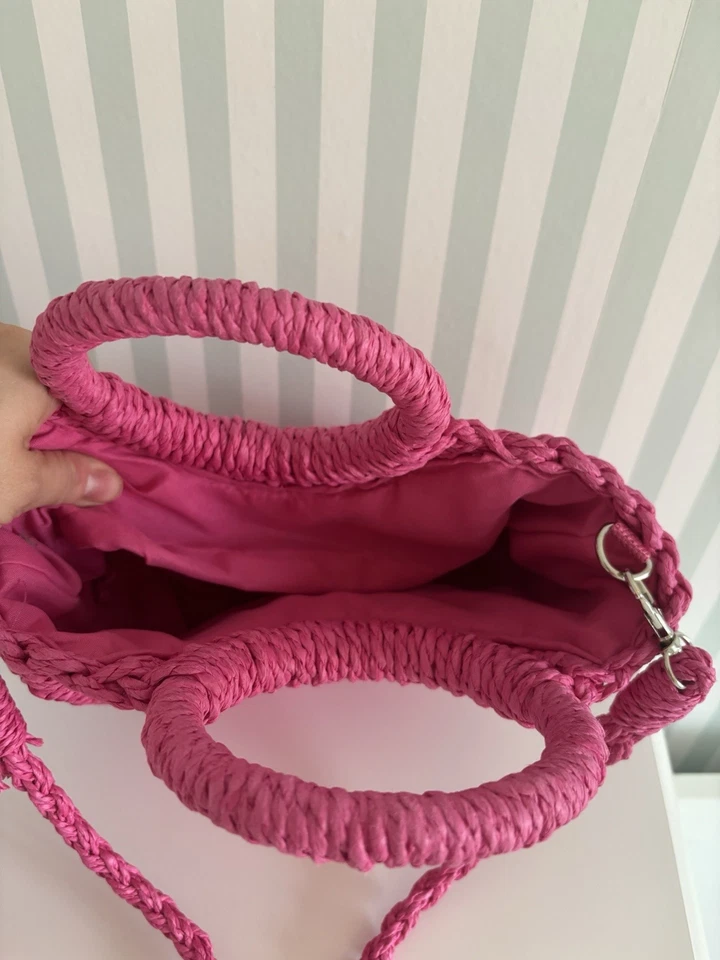 Hot Pink Straw Handbag Approx 17 X 24cm Holiday Bag Summer Bag Boho - Image 4 of 4