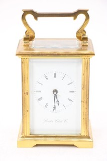F London Clock Co. Brass 5 Glass Carriage Clock & Key Running Keeps Time 1HR