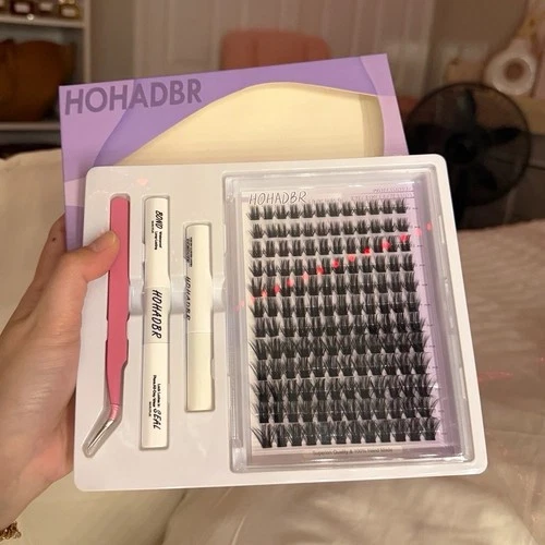 HOHADBR DIY Cluster Eyelashes Kit Black Full Volume Mixed Length Liquid Glue - product listing photo