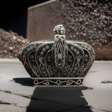 Mary Frances Royal Treatment Crossbody Crown Handbag Beaded Silver Gray Bag NWT