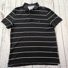 Nautica Performance Deck Shirt Black Striped Short Sleeve Polo Shirt Men's L