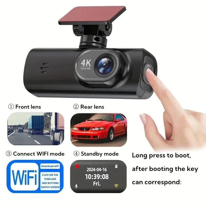 4K Dash Cam Front and Rear View 170° Car Camera Night Vision with Built in WiFi — image 8