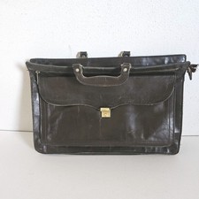 VTG Lawyer Leather Briefcase Satchel w/Zippers Riveted Handle Brown 17x12 1960's