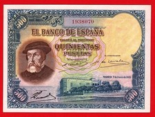 UNC,  500 Pesetas, 1935   Hernan Cortes     SPAIN