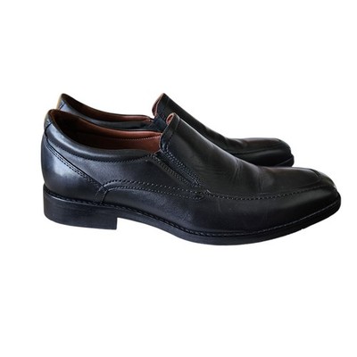 Johnston & Murphy Mens 9.5 M Black Leather Slip-On Loafers Sheepskin Lining Braz