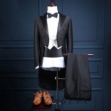 Men's Tailcoat Suit Peak Lapel Formal Groomsman Party Prom Tuxedo Wedding Suit