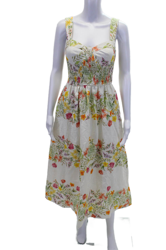 Yumi Kim Womens Back Zip Wildwood Floral Briana Midi Dress White Linen Size XS