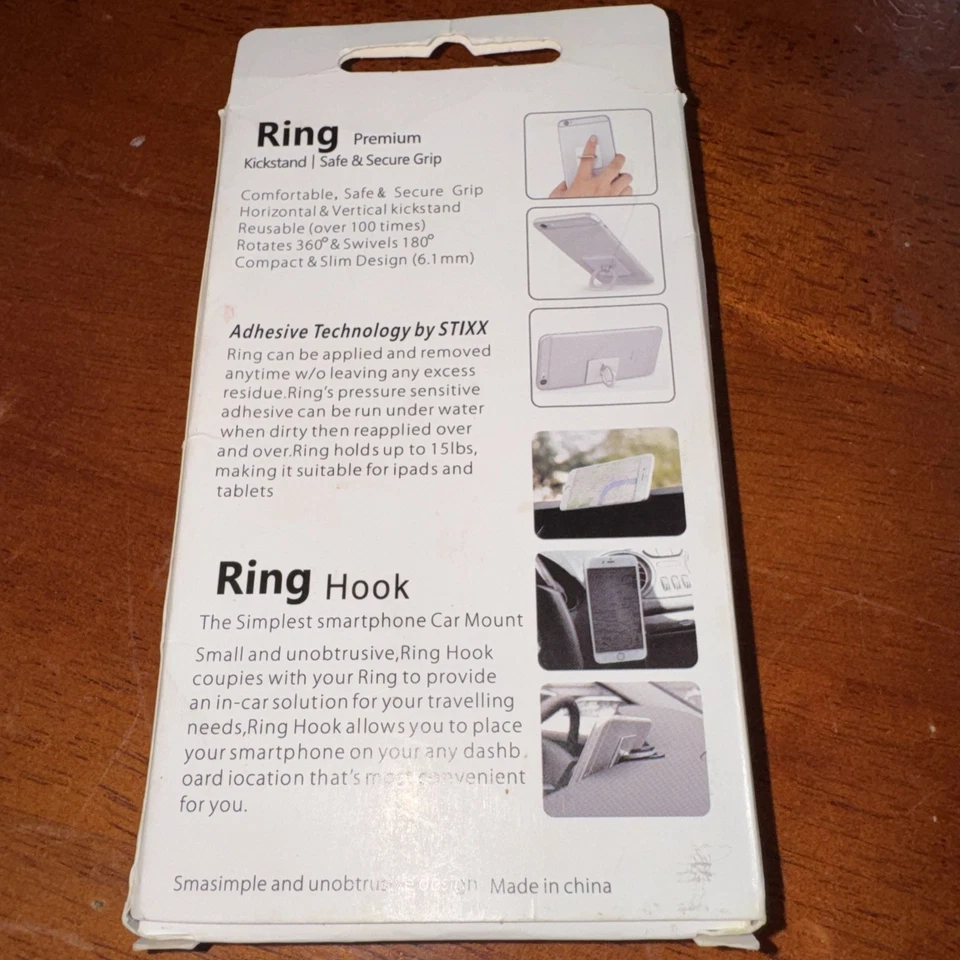 Mobile Square Finger Grip Ring Stand Rotate 360 Phone Holder  all devices W/hook - Image 4 of 4