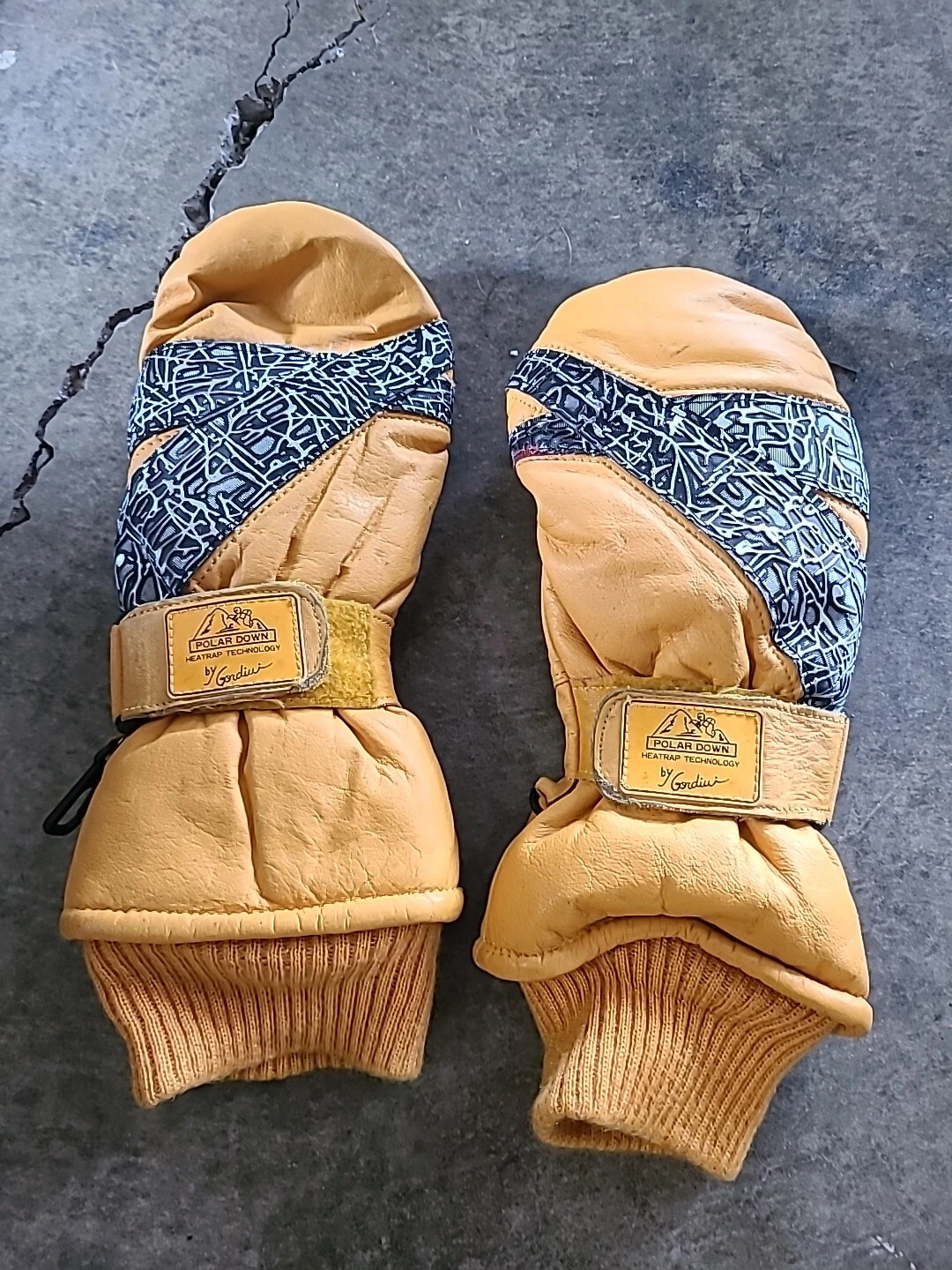 Vintage 80s Women's Gordini Leather Mittens Gloves Lg Polar Down Insulated