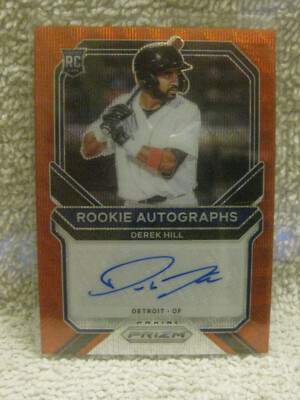 2021 Panini Prizm Rookie Auto Red Prizm 18/75 Derek Hill #RA-DH Auto Tigers