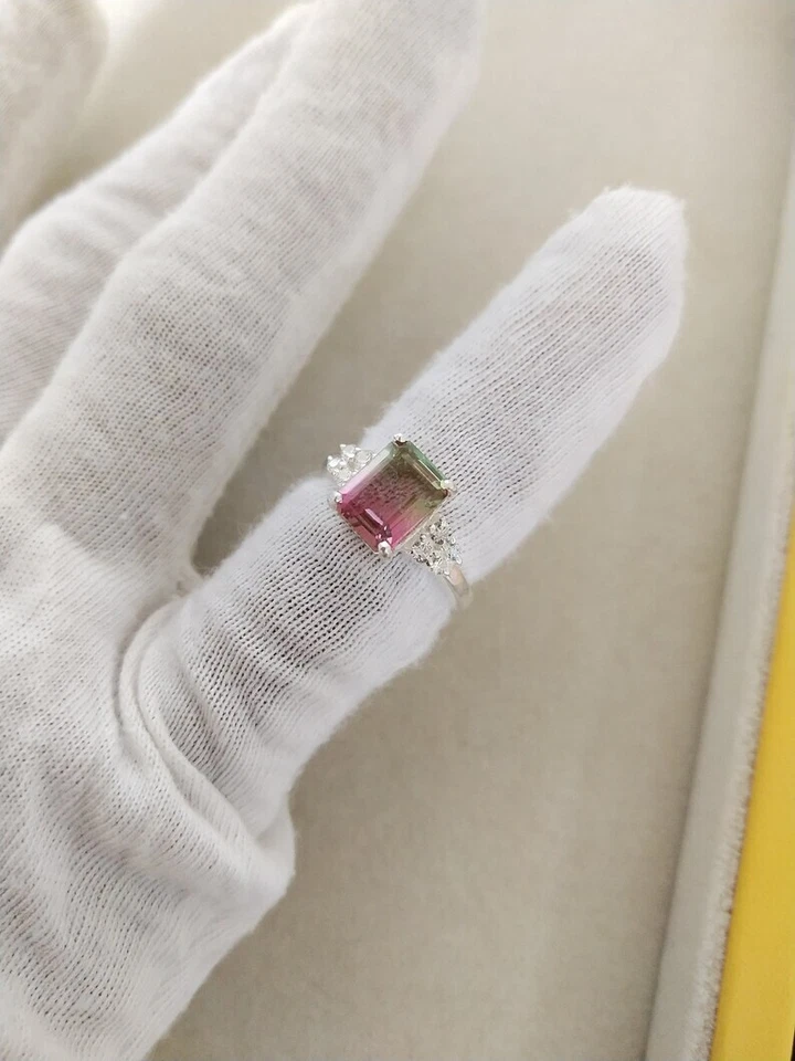 Handmade Watermelon Tourmaline Ring, 925 Sterling, Tourmaline Quartz Silver - Image 3 of 4