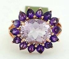GENUINE 3.10 Cts MORGANITE & AMETHYST RING 10K ROSE GOLD - Free Certificate -NWT