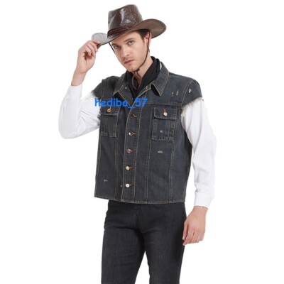 John Marston Denim Vest Mens Cosplay Costume Vest Short Sleeves RDR2 Outfit New