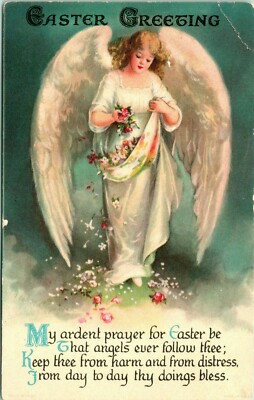 Easter Greetings Angel Huge Beautiful Gossame Wings Flowers Angels - A18