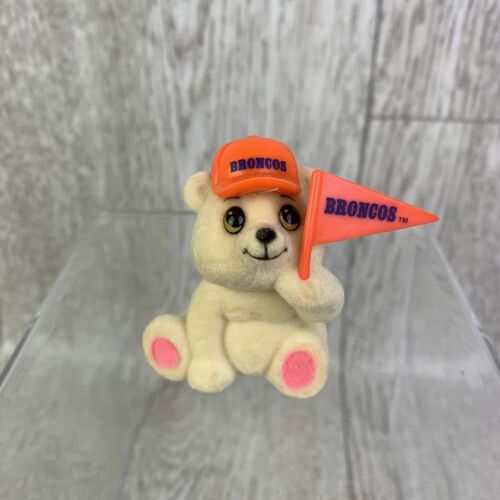 Vintage NFL Football Broncos Resin Bear with Team pennant by Russ Brand 2 1/4" - Picture 1 of 6