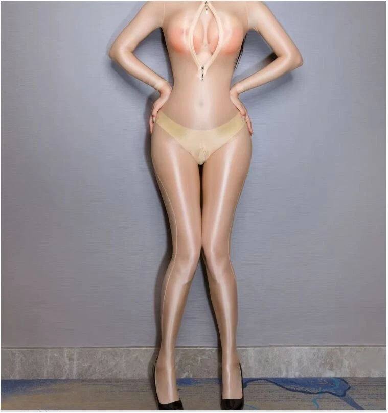 ❤Nylon Wetlook Overall Beige mit Zipper Oben/Unten Sexy Catsuit 38-40❤Zentai - Bild 2 von 4