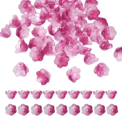 100 Stck. Glas Blume Perlen für Schmuckherstellung, Lose Perlen Charm, Lila Rot
