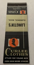 Vintage Matchbook Cover Matchcover Curlee Clothes Florence MA