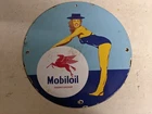 ! VINTAGE MOBILOIL GASOLINE & MOTOR OIL PORCELAIN GAS PUMP SIGN MOBIL MOBILGAS