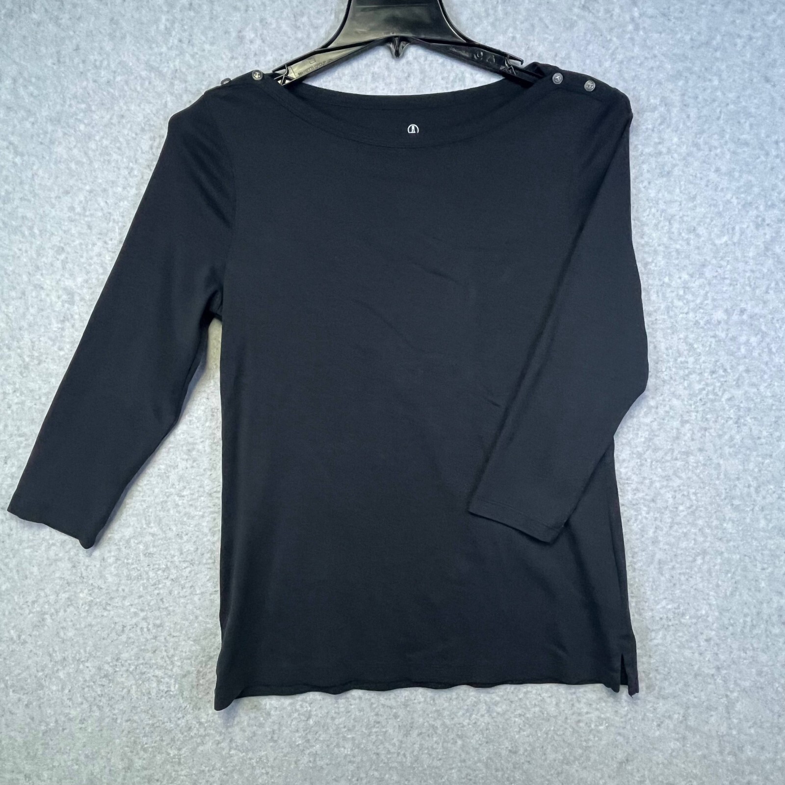 Lands End Womens Medium Black Cotton Scoop Neck Long Sleeve Pullover Top