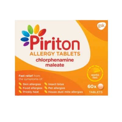 Piriton Allergy Chlorphenamine 4mg - 60 Tablets - Hay Fever & Allergies UK