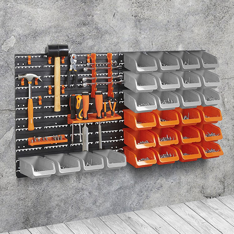 42pc Wall Mounted Storage Bin & Board Set For Garage DIY Tools R