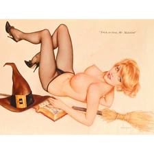PAINTING PIN UP HALLOWEEN WITCH TRICK TREAT SEXY LADY 30x40 cms ART POSTER PRINT