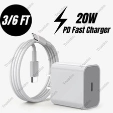 PD Fast Charger Cord 20W USB-C Power Adapter Block For iPhone 14 13 12 11 X 8 XR