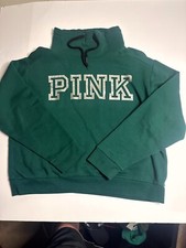 Pink Victoria's Secret Sweatshirt Women's Large Green Fleece Lined Turtleneck