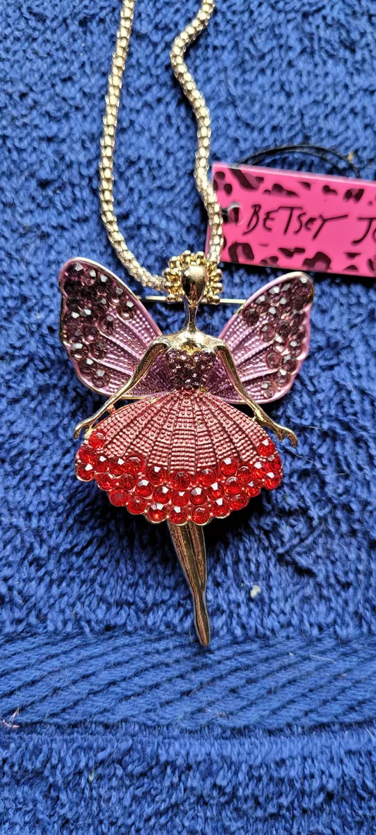 New Betsey Johnson Necklace Fairy Ballerina Pink Red Cute Collectible Decorate