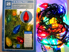 Holiday Time LED String Lights 25 C7 Multi Color 14ft Green Wire NEW